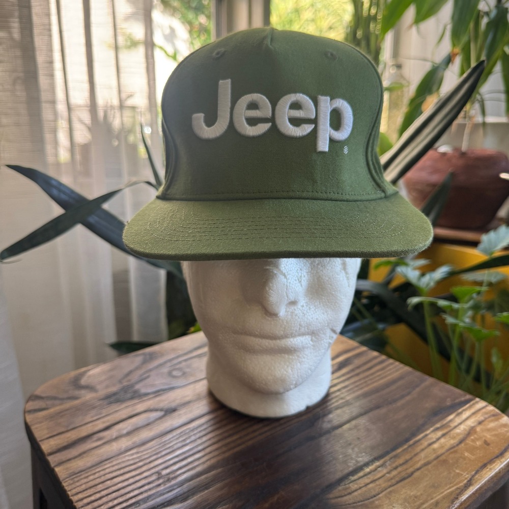 Lucky Brand Jeep Hat Olive Green Snapback Flat Brim Cotton Embroidered Cap